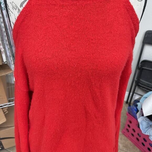 Honey Belle Women's Sweater Sz Small Off Shoulder Cut Out Turtleneck Red Ribbed - Picture 6 of 16